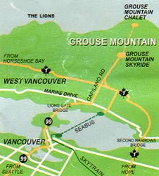 Map from Vancouver to Grouse Mountain
