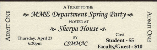 ticket for the 2015 MME Dinner at Sherpa House