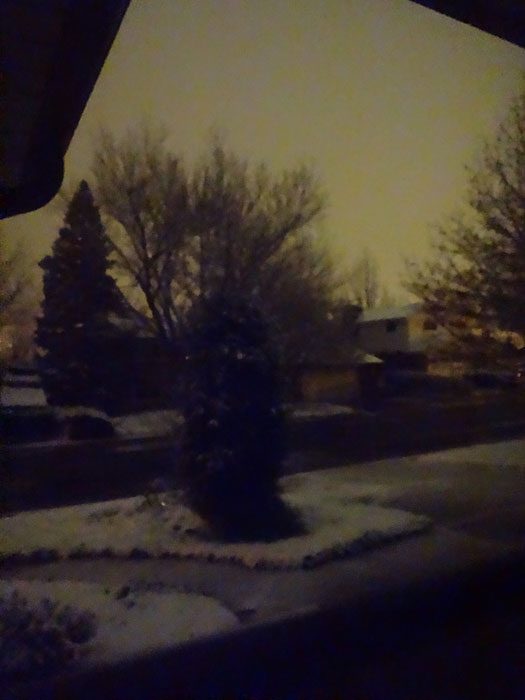 Snow at night in Golden, Colorado